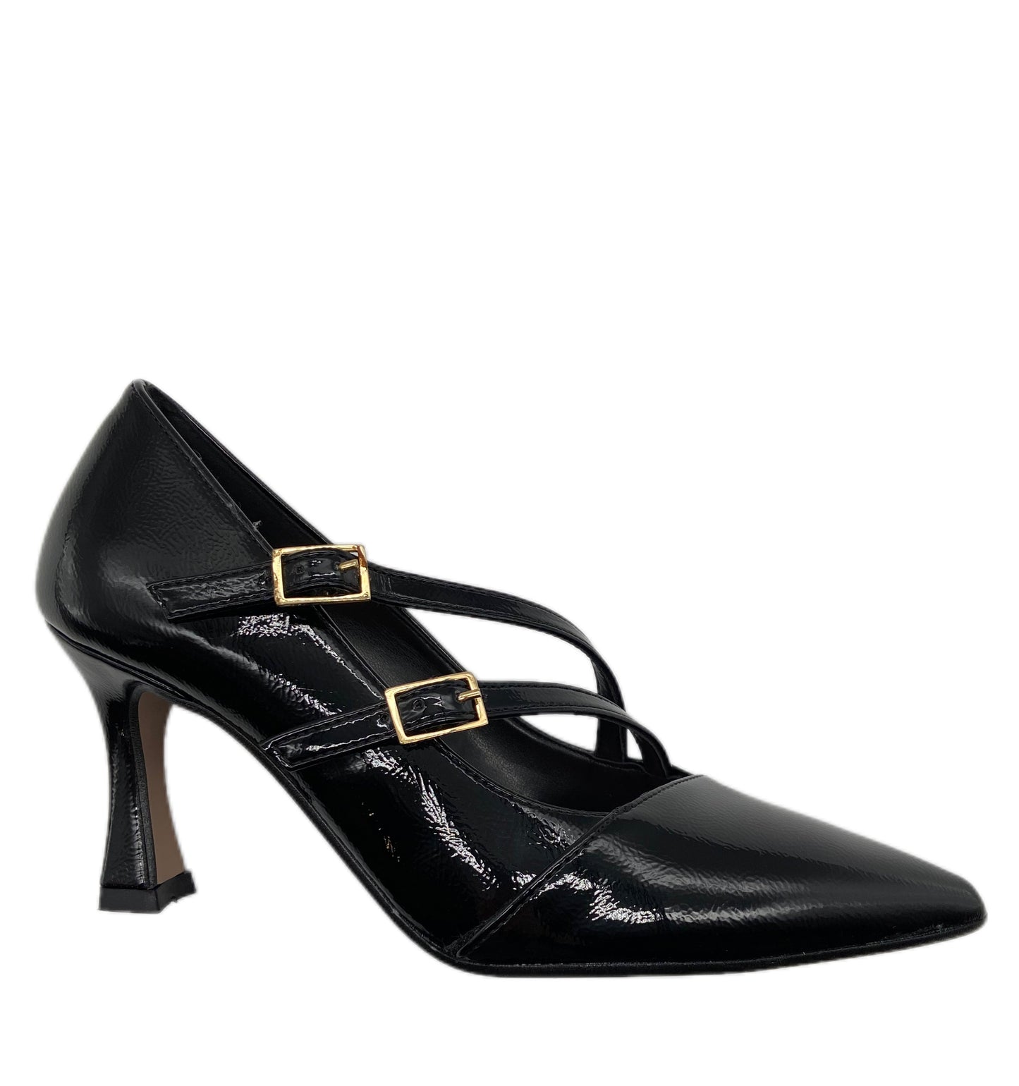 Décolleté pelle vernice nero intreccio