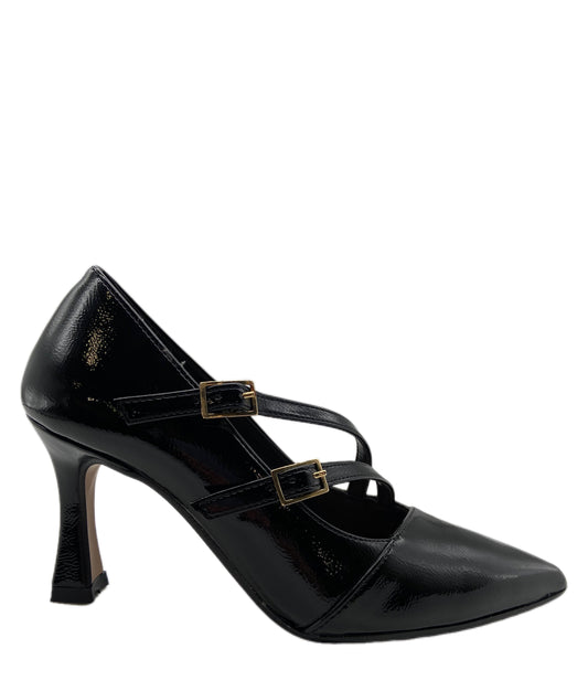 Décolleté pelle vernice nero intreccio