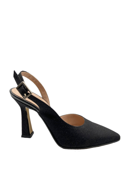 Décolleté slingback nero glitter